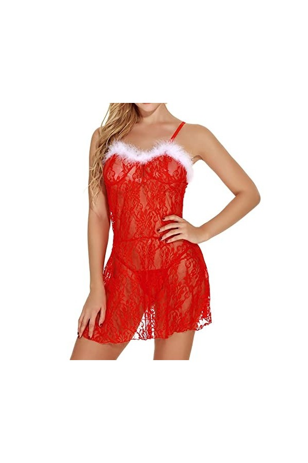 GDYJP Robe de Noël Lingerie Sexy Dentelle Stander Jupe Jupe Plus Taille Dames Pyjamas Color : Red, Size : XL 