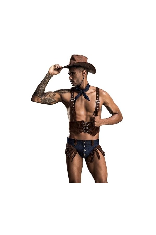 Costume de Voleur Cosplay de Cowboy Occidental pour Hommes Tenue de Jeu Rôle Vêtement Érotique Dhalloween Déguisement de Fli
