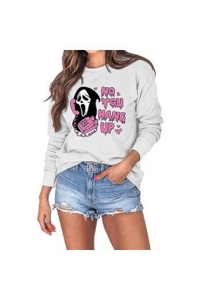 Qoier Femmes Chemises à Manches Longues col Rond mélange de Coton Pull Classique Coupe Ample drôle Graphique Vintage Hallowee
