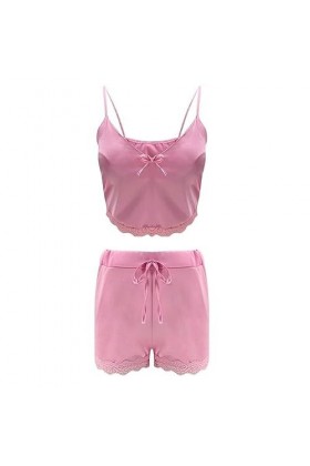 CorsetEnsemble Pyjama Sexy en Satin de Lingerie Maison érotique, Rose, XL