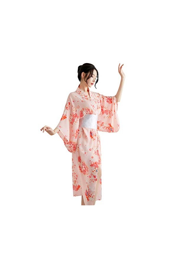 PONNYC Femmes Japonaises sous-vêtements Sexe Sakura Tissu Imprimé Kimono Chemise de Nuit Kawaii Cosplay Costume Femmes&nbsp;Sexy L