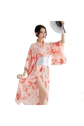 PONNYC Femmes Japonaises sous-vêtements Sexe Sakura Tissu Imprimé Kimono Chemise de Nuit Kawaii Cosplay Costume Femmes&nbsp;Sexy L