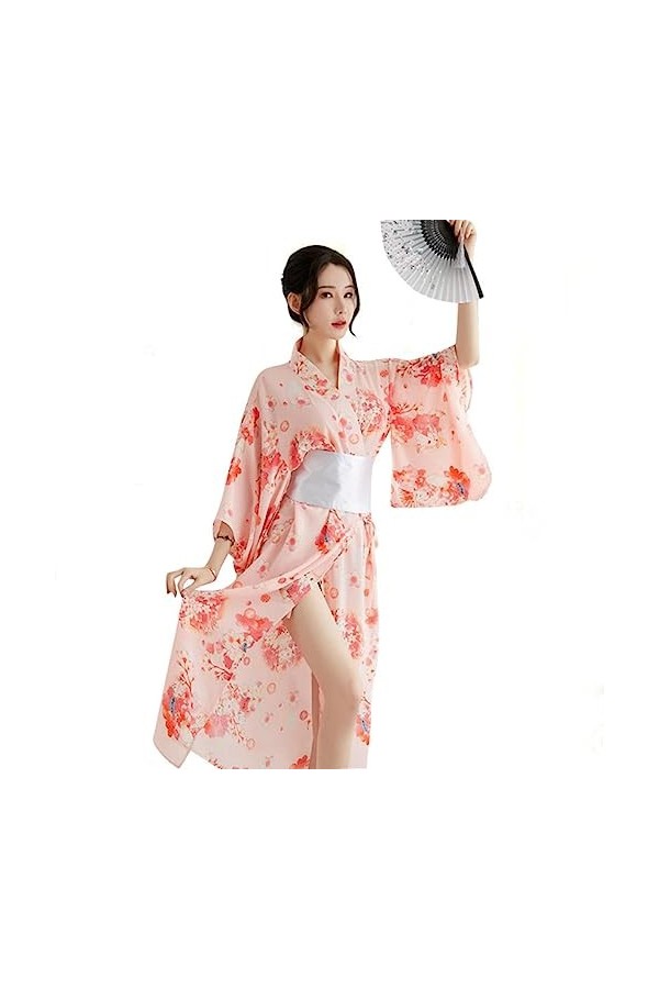 PONNYC Femmes Japonaises sous-vêtements Sexe Sakura Tissu Imprimé Kimono Chemise de Nuit Kawaii Cosplay Costume Femmes&nbsp;Sexy L