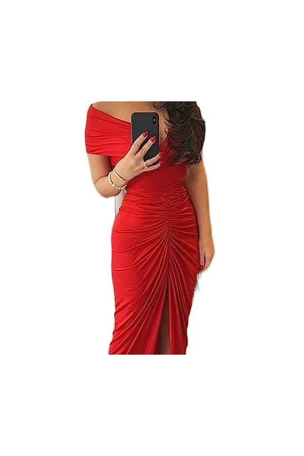 SHANHE Robe Sexy Froncée à Epaule Dénudée pour Femme