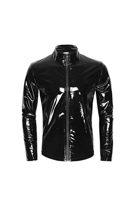 VOIV Hommes Sexy Brillant PVC Cuir Chemise érotique façonnage Gaine Latex décontracté Manteau mâle Brillant Cuir Veste Hauts 