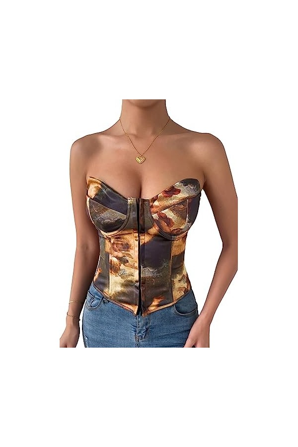 AIEOE Corset Sexy Femme Chaud Curvy Underbust sans Bretelles en Arête Taille XS Marron