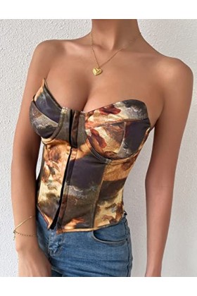 AIEOE Corset Sexy Femme Chaud Curvy Underbust sans Bretelles en Arête Taille XS Marron