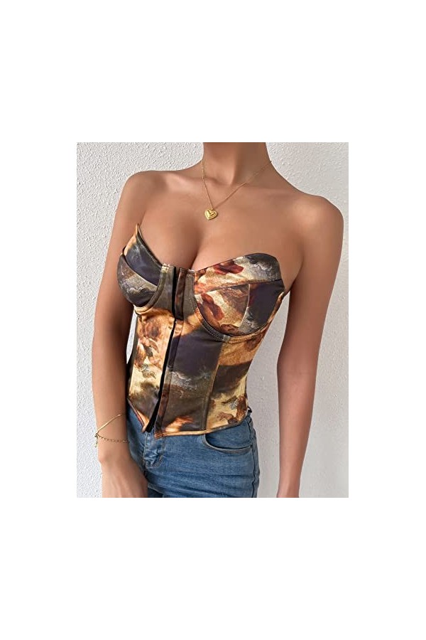 AIEOE Corset Sexy Femme Chaud Curvy Underbust sans Bretelles en Arête Taille XS Marron