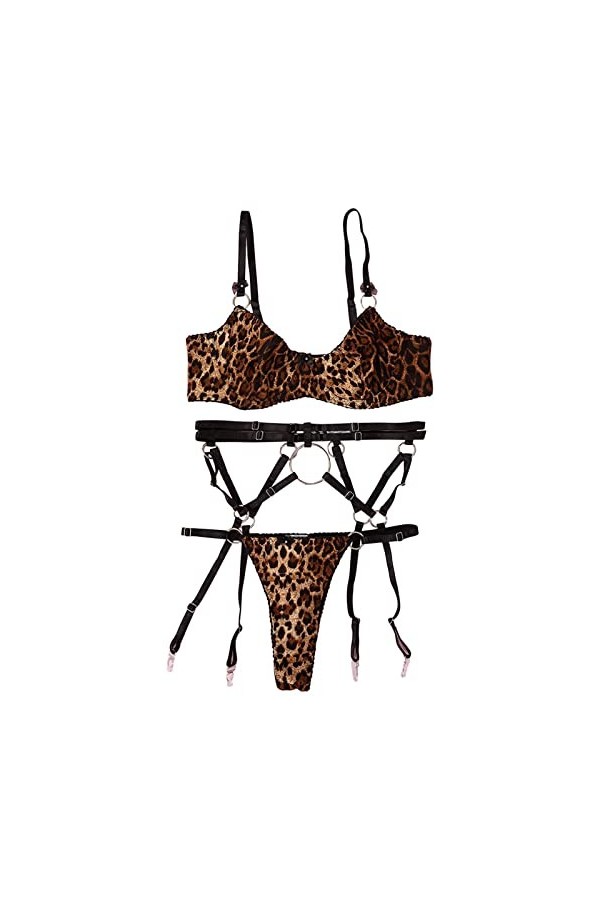 Générique Lace Lingerie Set Chaîne en métal à Trois Points Sexy léopard Fronde Coupe Basse Ensemble de Lingerie Sexy européen