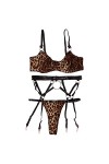 Générique Lace Lingerie Set Chaîne en métal à Trois Points Sexy léopard Fronde Coupe Basse Ensemble de Lingerie Sexy européen