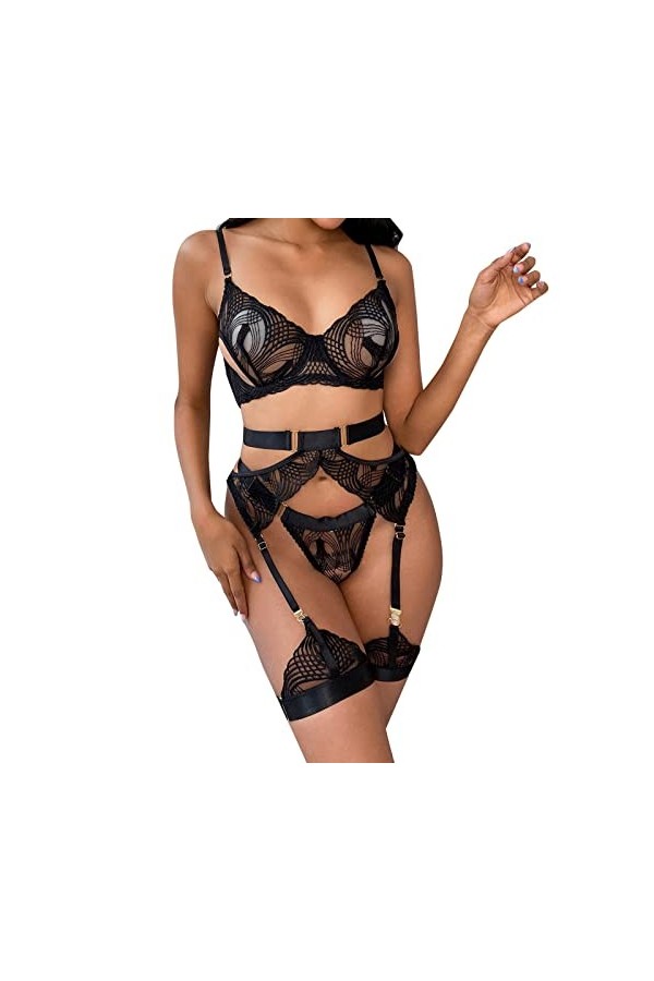 HELLORSOON Lingerie Fleurie Mesdames Sexy Dentelle Couture Sexy discothèque Lingerie Jambe Anneau Ensemble Lingerie Sexy Roug