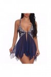 LNSIN Vêtement de nuit sexy pour femme - Robe de nuit en dentelle - Sans manches - Robe sexy pour la maison