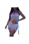 Yinguo Ensemble de sous-vêtements sexy pour femme - Pour danse du ventre - Avec paillettes et pompons - Pour grand homme - Ar