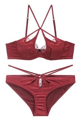 BUNAL Femmes Sexy Doux Dentelle Ensemble de Lingerie 2 Pièces Ensemble Soutien-Gorge et Culotte Sexy sous-vêtements à Lanière
