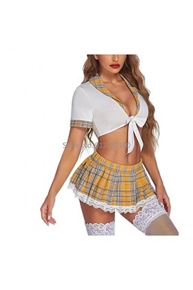 JUGGO Cheer Leader Costume Fille Uniforme Déguisement, School Girl Cosplay Uniforme Femmes Sexy Lingerie Tops Plaid Jupe Ense