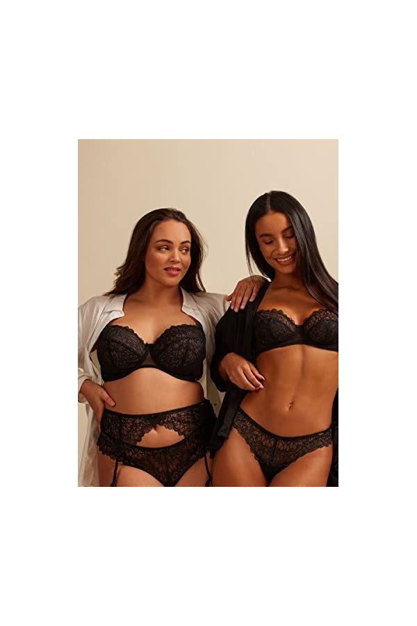 Gossard Lingerie en microfibre taille haute extensible avec jarretelles en dentelle Noir, noir, Large