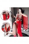 Juig Femmes Sexy Lingerie Cosplay Costumes Ruban Dentelle Danse Costume Érotique Voir À Travers Rouge Mince Courbe Body Robe 