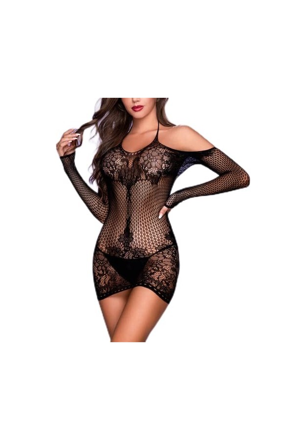 Femmes Sexy résille Justaucorps Bobysuits Voir à Travers Les vêtements de Nuit Ensemble de Lingerie Maille Pure évider Licou 
