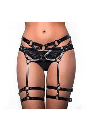 Chaîne de taille punk en cuir noir pour le ventre, la cuisse, les jambes, les jarretelles solides et robustes pour femme