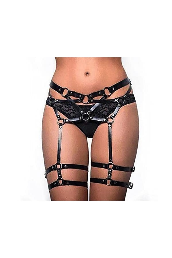 Chaîne de taille punk en cuir noir pour le ventre, la cuisse, les jambes, les jarretelles solides et robustes pour femme