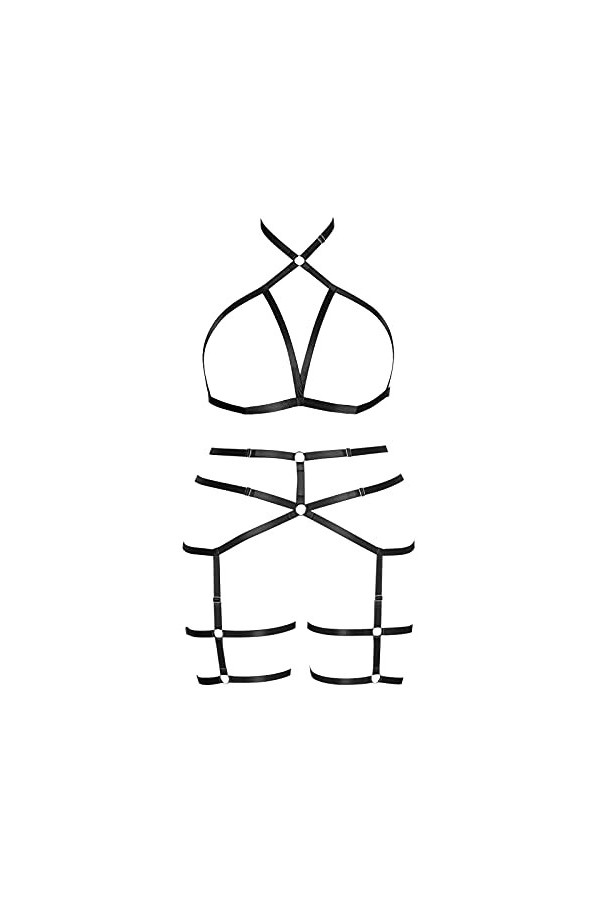JMMHSS Femmes Grande Taille Corps Harnais Punk jarretière Creux Gothique réglable élastique Bande fête Danse Costume Accessoi