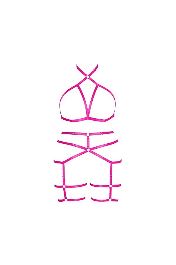 JMMHSS Femmes Grande Taille Corps Harnais Punk jarretière Creux Gothique réglable élastique Bande fête Danse Costume Accessoi