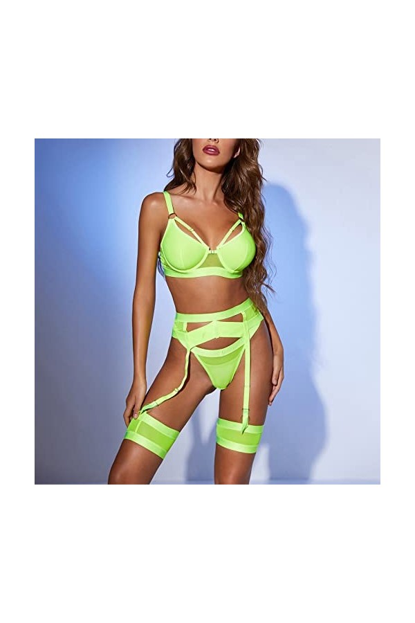 Lingerie sexy séduisante pour femme - Combinaison dos nu - Body creux - String - Ceinture élastique en maille - Demi-jarretel