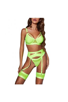 Lingerie sexy séduisante pour femme - Combinaison dos nu - Body creux - String - Ceinture élastique en maille - Demi-jarretel