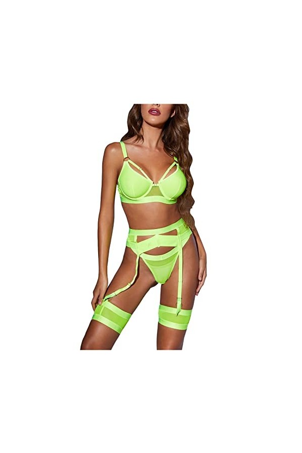 Lingerie sexy séduisante pour femme - Combinaison dos nu - Body creux - String - Ceinture élastique en maille - Demi-jarretel