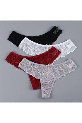 3Pcs / Lot Culottes En Dentelle Sexy Pour Dames - String Sous-Vêtements Transparents Sexy Chauds Pour Femmes Évider Lingerie 