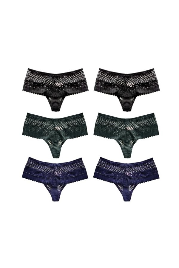 Necalisi Culotte Femme Lot de 6 Noir Culottes pour - sous-vêtements pour Femme Bordure en Dentelle - sans Couture - Taille Ha