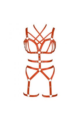 BODYCAGE Harnais de corps femme soutien-gorge Cage à lingerie ensemble Gothique Festival Rave Punk Jarretière ceinture Faire 