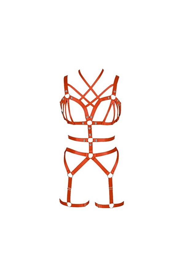 BODYCAGE Harnais de corps femme soutien-gorge Cage à lingerie ensemble Gothique Festival Rave Punk Jarretière ceinture Faire 