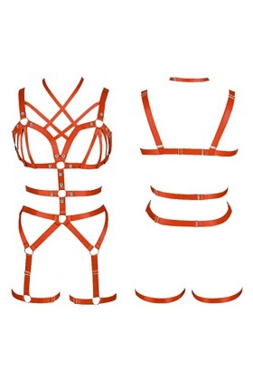BODYCAGE Harnais de corps femme soutien-gorge Cage à lingerie ensemble Gothique Festival Rave Punk Jarretière ceinture Faire 