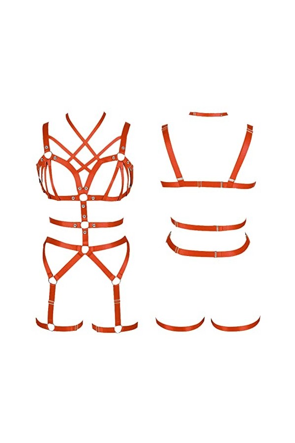 BODYCAGE Harnais de corps femme soutien-gorge Cage à lingerie ensemble Gothique Festival Rave Punk Jarretière ceinture Faire 