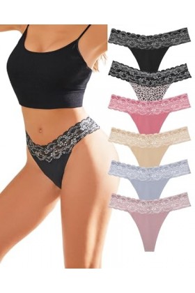 BeReady Lot de 6 strings pour femme - Sous-vêtements sexy en dentelle - Sous-vêtements sexy pour femme - Tailles S à XL, Lot 