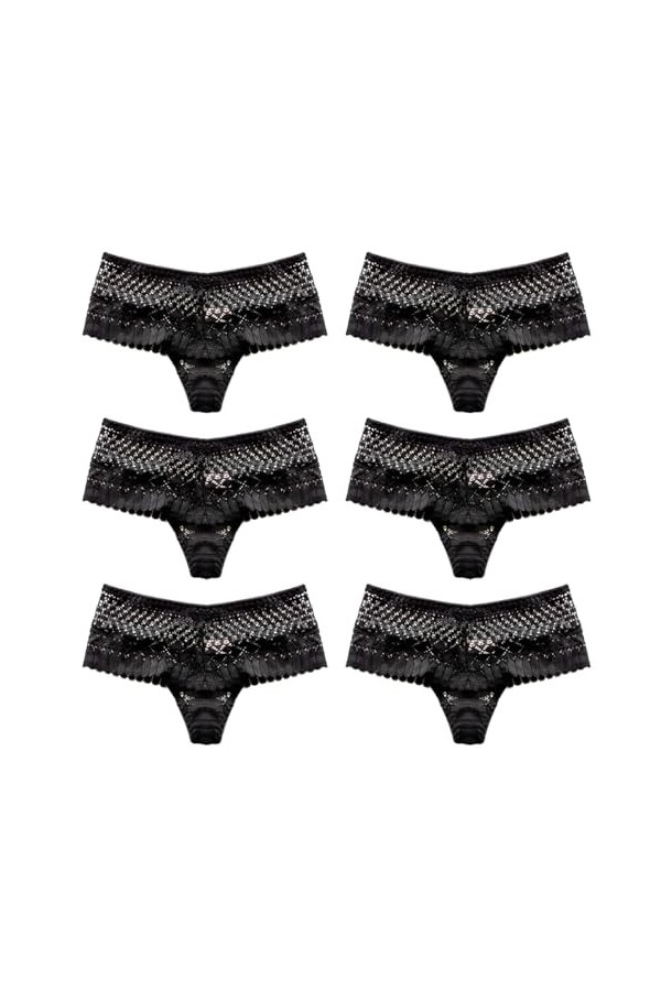 Necalisi Culotte Femme Lot de 6 Noir Culottes pour - sous-vêtements pour Femme Bordure en Dentelle - sans Couture - Taille Ha