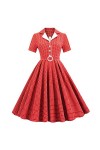 Hepburn Robe élégante vintage pour femme - Col à revers - Manches courtes - Coupe cintrée - Swing - Robe de plage - Rockabill