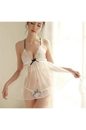 VORRIS Femme Ensemble Lingerie Erotique Lingerie Sexy en Tulle Transparent Petite Poitrine Tentation de la Poitrine en dente