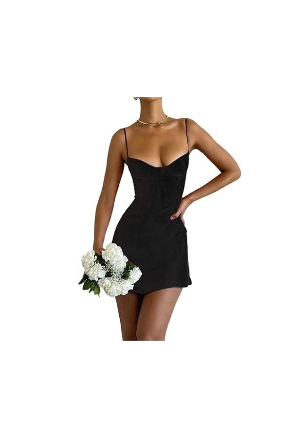 KWIXUK Mini Robes Sexy Dos Nu en V Profond Tenues Simples mais élégantes de boîte de Nuit de fête for Les Femmes Robe Color 