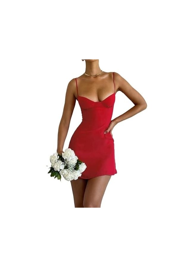 KWIXUK Mini Robes Sexy Dos Nu en V Profond Tenues Simples mais élégantes de boîte de Nuit de fête for Les Femmes Robe Color 