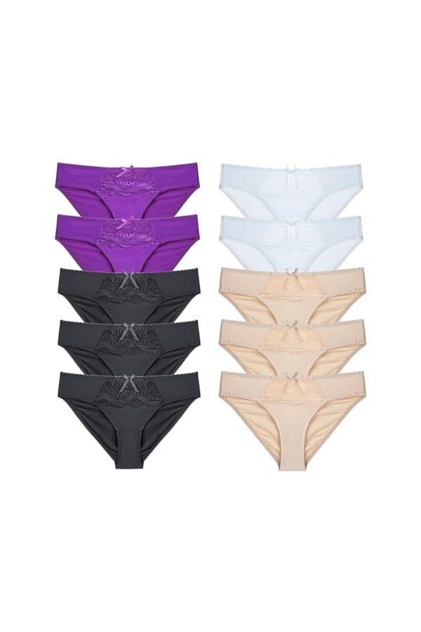 Necalisi Culotte Femme Taille Haute Lot de 10 Blanc Femmes Slip Transparente Dentelle Florale Culottes Dames sous-vêtement Re