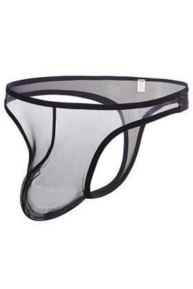 BIATWOWR String sexy taille basse en maille transparente avec pochette pour homme, 1 noir., M