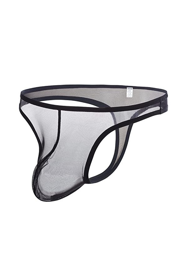 BIATWOWR String sexy taille basse en maille transparente avec pochette pour homme, 1 noir., M