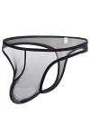 BIATWOWR String sexy taille basse en maille transparente avec pochette pour homme, 1 noir., M