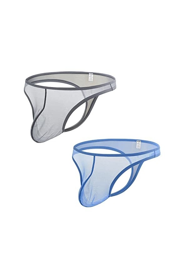 BIATWOWR String sexy taille basse en maille transparente avec pochette pour homme, 1 noir., M