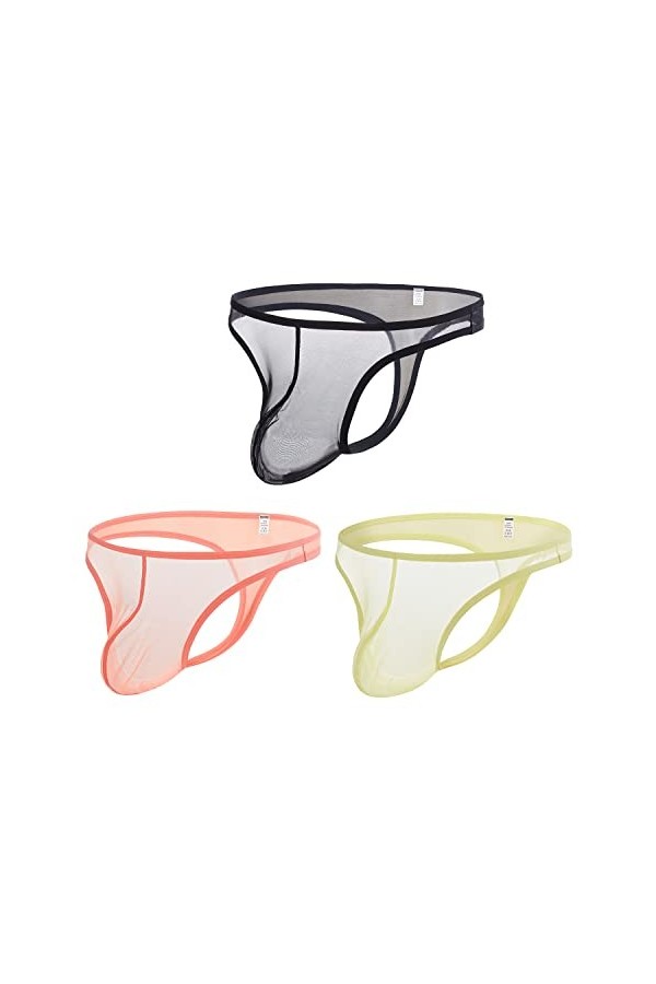 BIATWOWR String sexy taille basse en maille transparente avec pochette pour homme, 1 noir., M