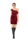 Koton Mini Robe de fête en Velours à Une épaule volumineuse détail, Noir 999 , S Femme