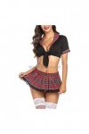 JUGGO Cheer Leader Costume Fille Uniforme Déguisement, School Girl Cosplay Uniforme Femmes Sexy Lingerie Tops Plaid Jupe Ense
