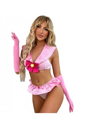Lingerie sexy pour cosplay - Costume de marin sexy - Bikini Kawaii - Soutien-gorge rose - Culotte Lolita - Mini jupe japonais